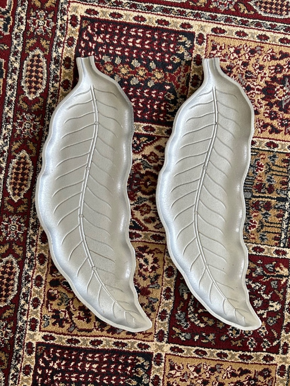 Pair of Midcentury Modern Silver-Painted Wood Leaf Trays ✨